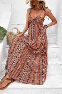 A Line Striped Spaghetti Straps Boho Summer Dress sold by Zapaka