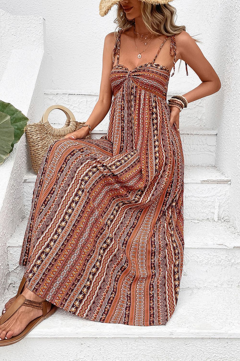 A Line Striped Spaghetti Straps Boho Summer Dress sold by Zapaka product image thumbnail 5