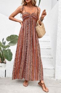 A Line Striped Spaghetti Straps Boho Summer Dress sold by Zapaka