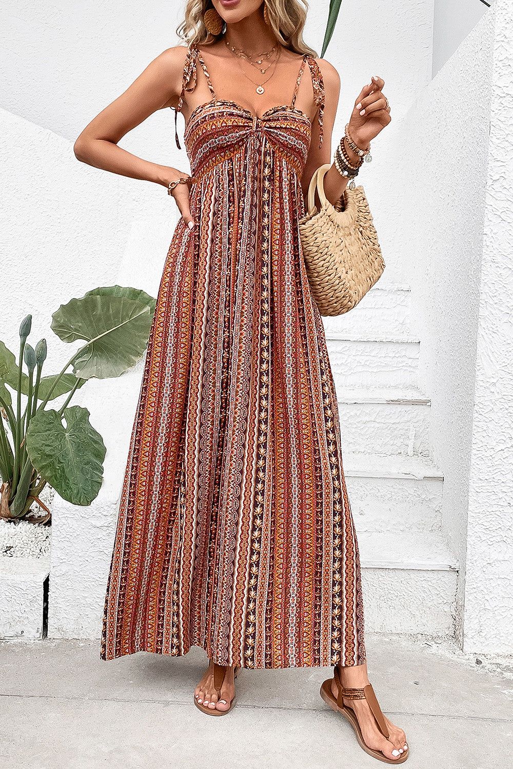 A Line Striped Spaghetti Straps Boho Summer Dress sold by Zapaka