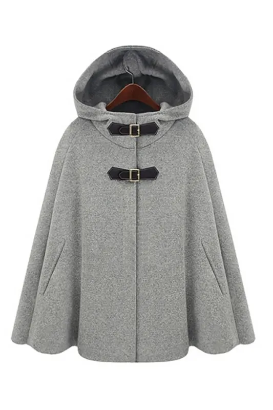 Grey Hooded Buckled Women Cowl Coat sold by Zapaka