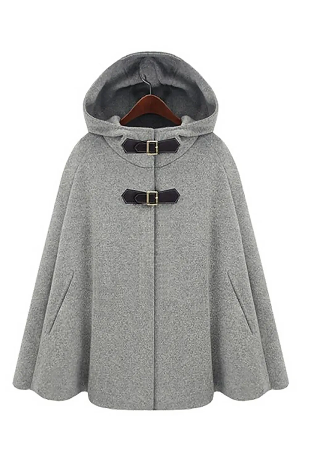 Grey Hooded Buckled Women Cowl Coat sold by Zapaka