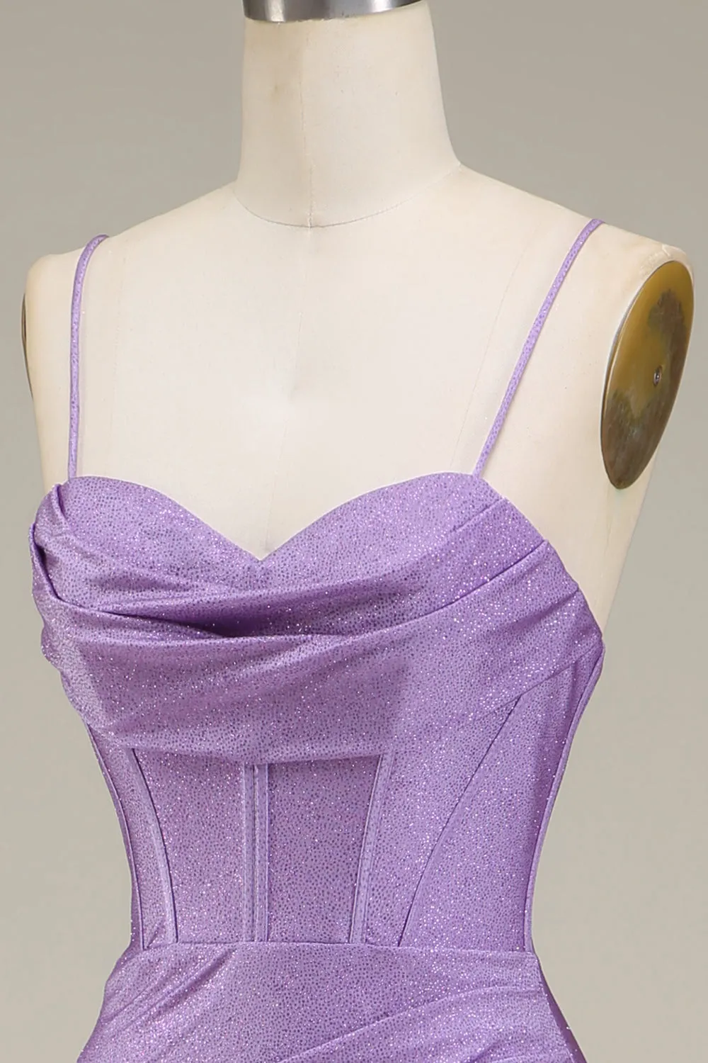 Satin Spaghetti Straps Lilac Purple Prom Dress with Corset sold by Zapaka product image thumbnail 5