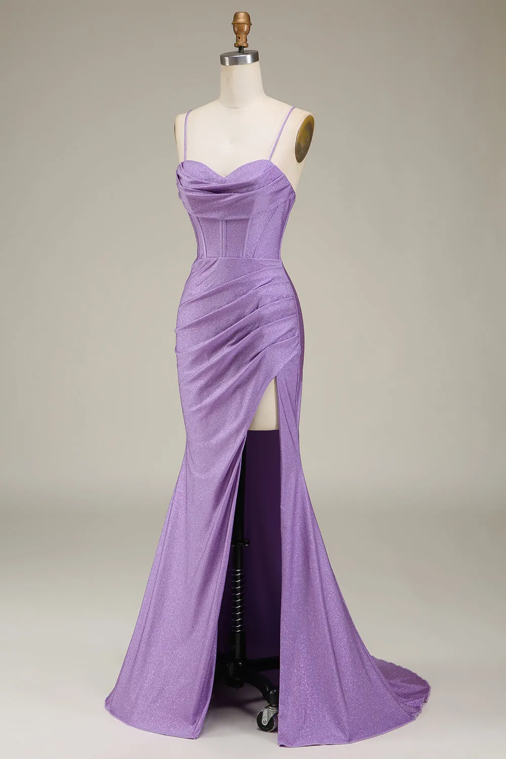 Satin Spaghetti Straps Lilac Purple Prom Dress with Corset sold by Zapaka product image thumbnail 3