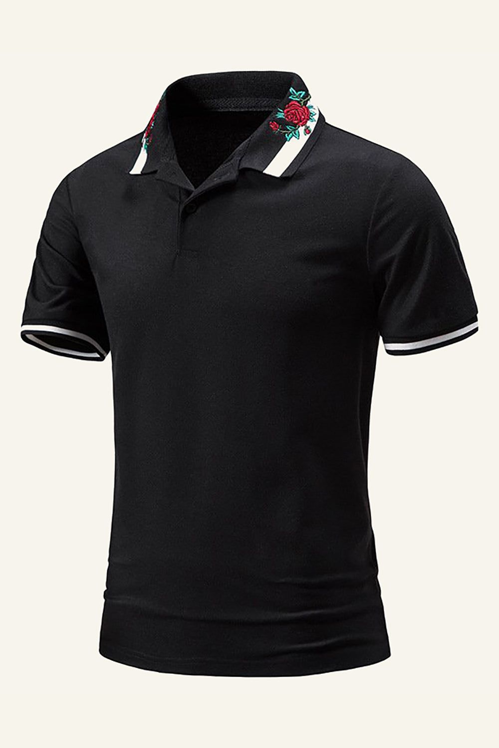 Black Regular Fit Collared Short Sleeves Men's Polo Shirt with Flower sold by Zapaka product image thumbnail 3