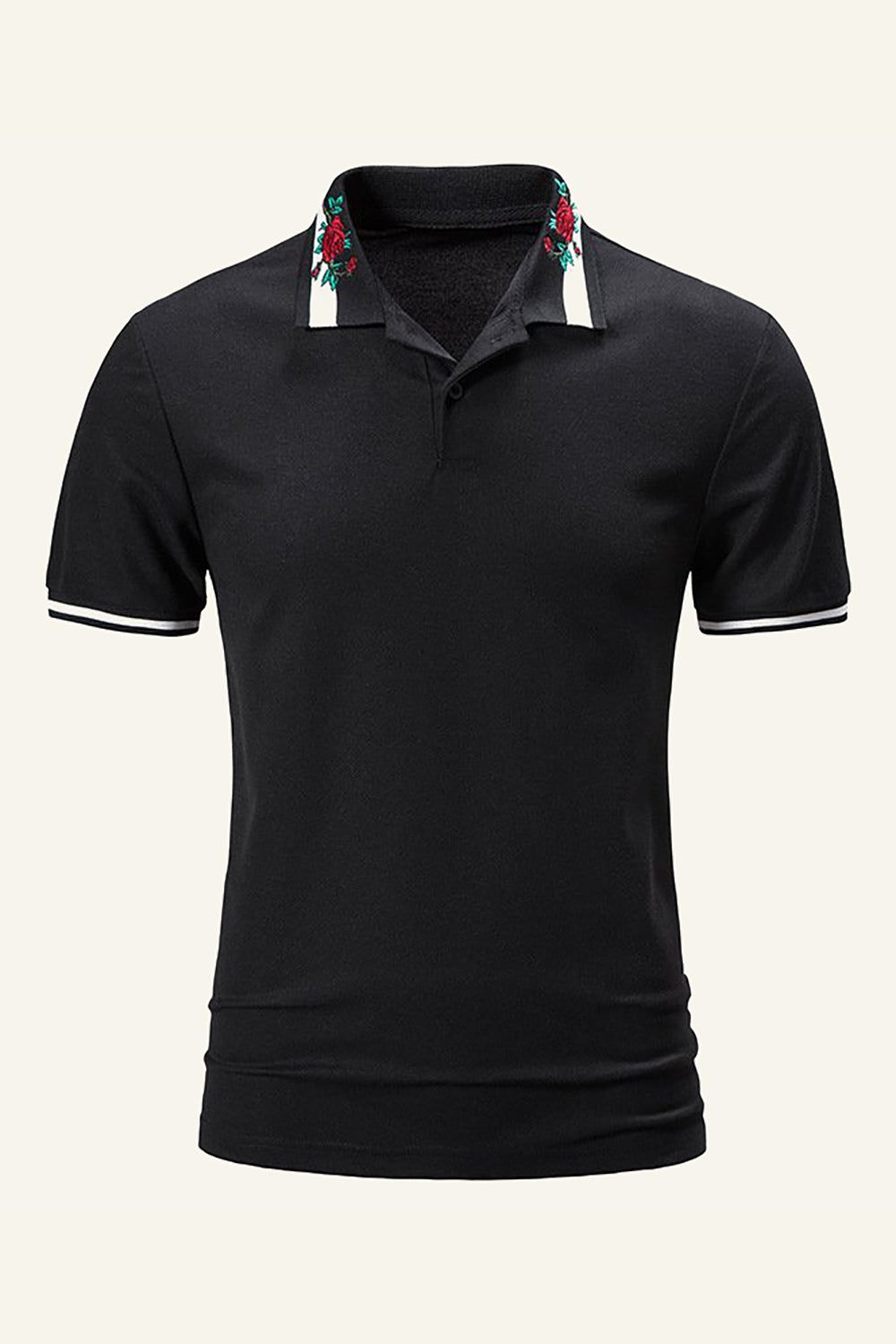 Black Regular Fit Collared Short Sleeves Men's Polo Shirt with Flower sold by Zapaka