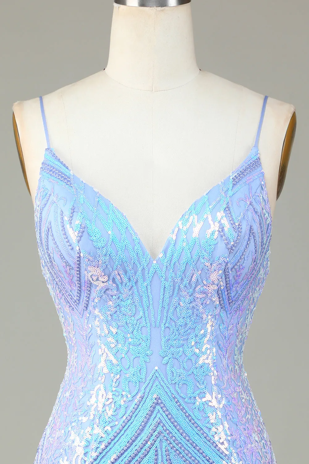 Sparkly Sheath Spaghetti Straps Blue Sequins Short Homecoming Dress with Backless sold by Zapaka product image thumbnail 4