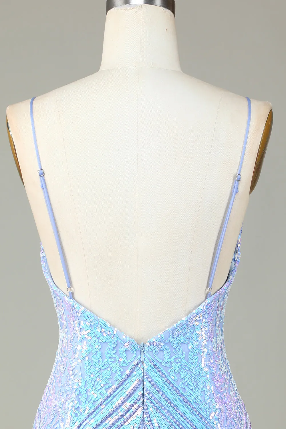 Sparkly Sheath Spaghetti Straps Blue Sequins Short Homecoming Dress with Backless sold by Zapaka product image thumbnail 5