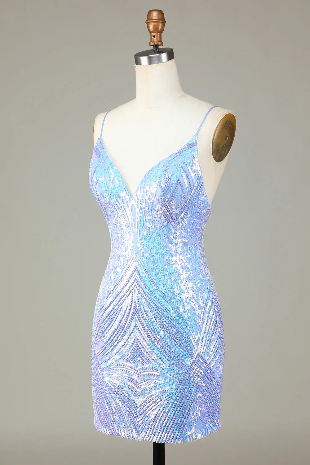 Sparkly Sheath Spaghetti Straps Blue Sequins Short Homecoming Dress with Backless sold by Zapaka product image thumbnail 3