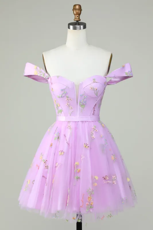 Cute A Line Sweetheart Purple Short Homecoming Dress with Embroidery sold by Zapaka