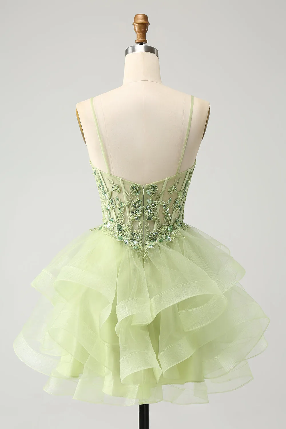 Light Green A-Line Tulle Tiered Homecoming Dress with Appliques sold by Zapaka product image thumbnail 2
