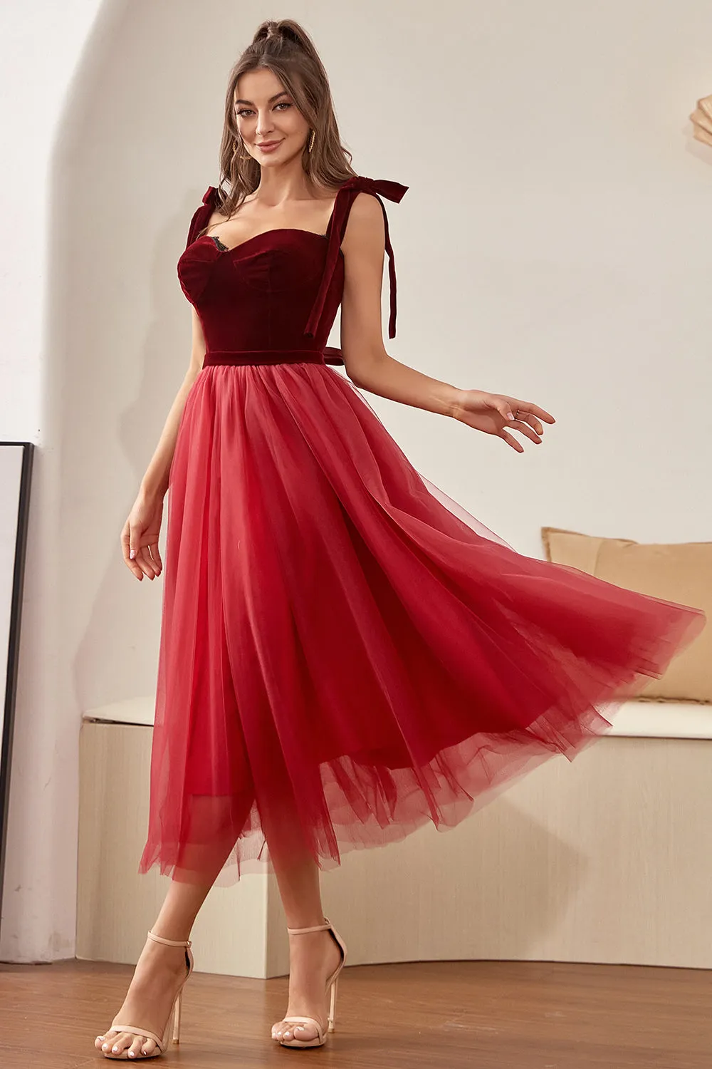 Burgundy Tulle Homecoming Dress with Bowknot sold by Zapaka product image thumbnail 5