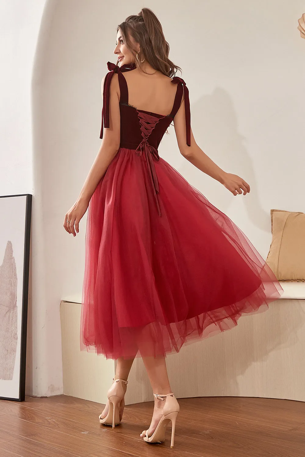 Burgundy Tulle Homecoming Dress with Bowknot sold by Zapaka product image thumbnail 2
