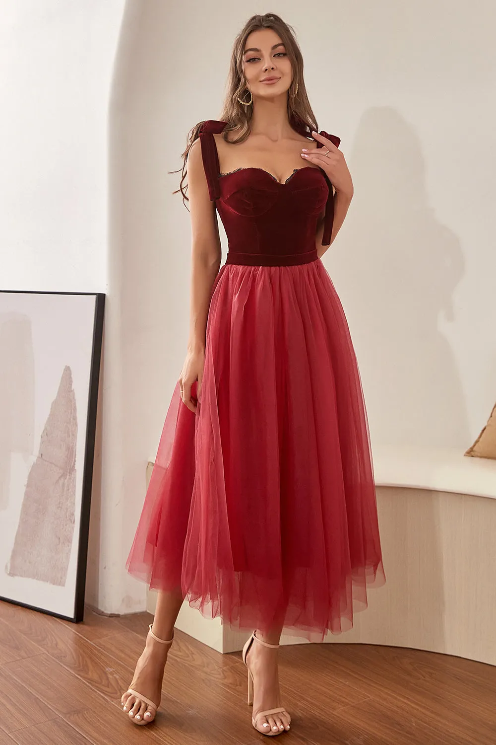 Burgundy Tulle Homecoming Dress with Bowknot sold by Zapaka product image thumbnail 3