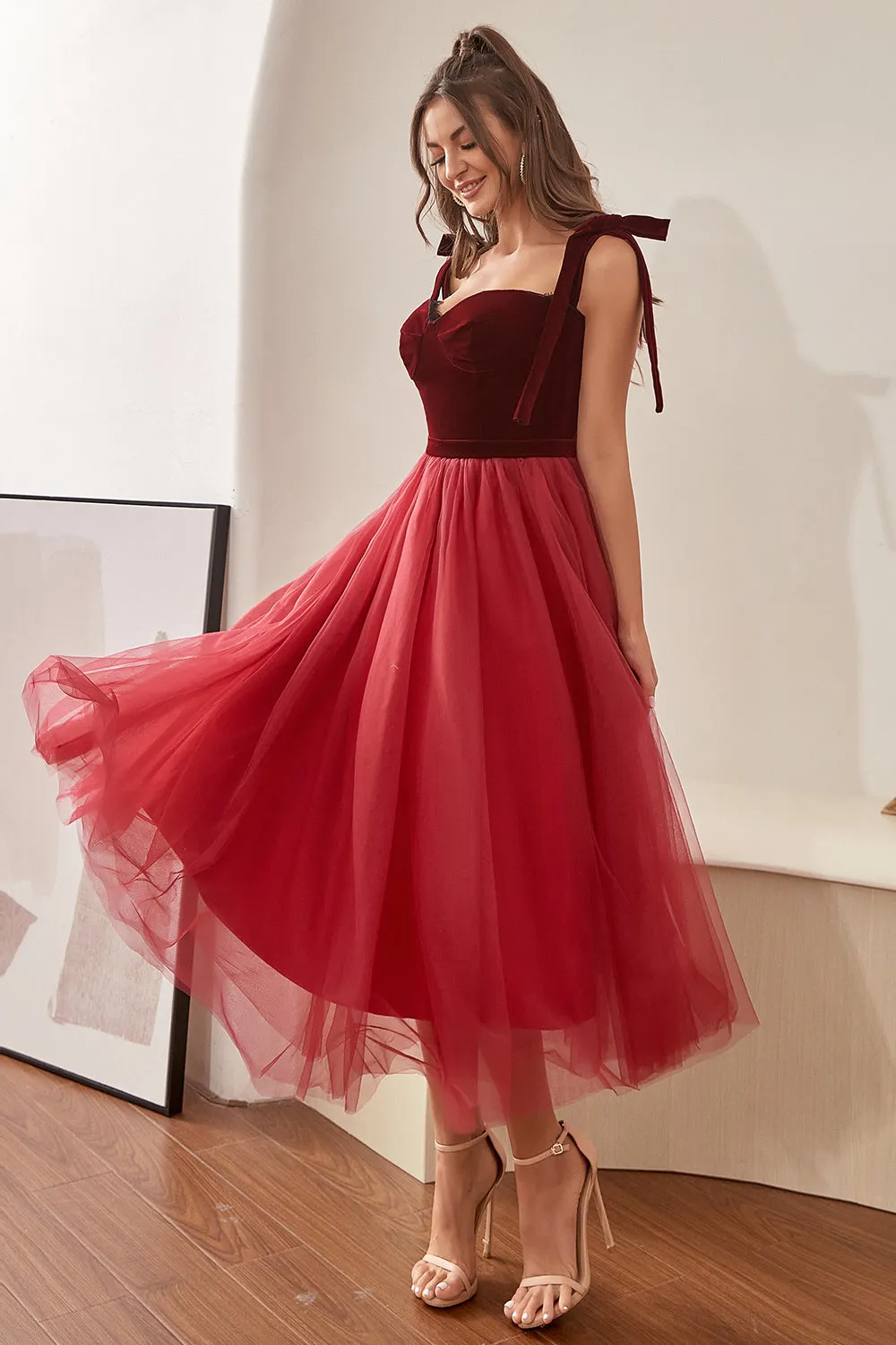 Burgundy Tulle Homecoming Dress with Bowknot sold by Zapaka product image thumbnail 4