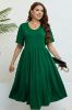 Dark Green Round Neck A Line Plus Size Summer Dress sold by Zapaka