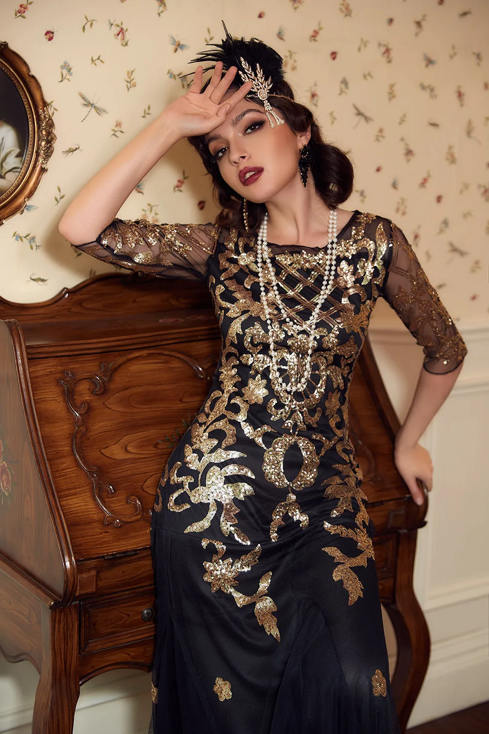 Black Golden Sequins 1920s Dress sold by Zapaka