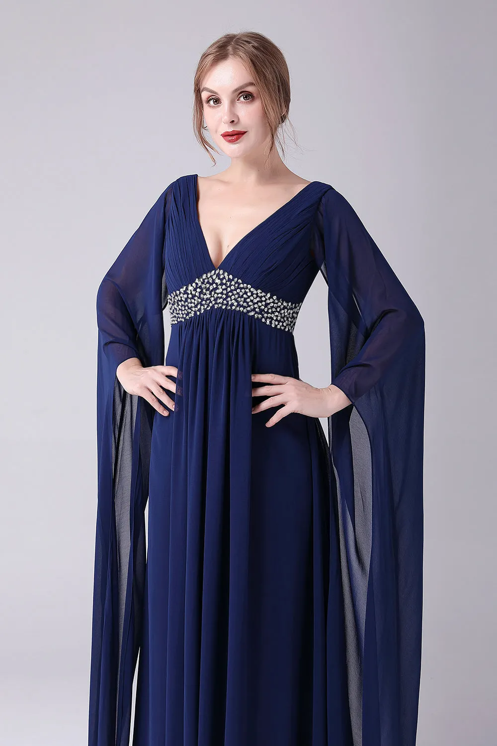 Navy A-Line V-Neck Chiffon Floor-Length Mother Of the Bride Dress With Pleated sold by Zapaka product image thumbnail 4