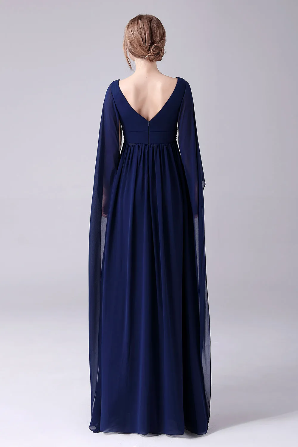 Navy A-Line V-Neck Chiffon Floor-Length Mother Of the Bride Dress With Pleated sold by Zapaka product image thumbnail 2