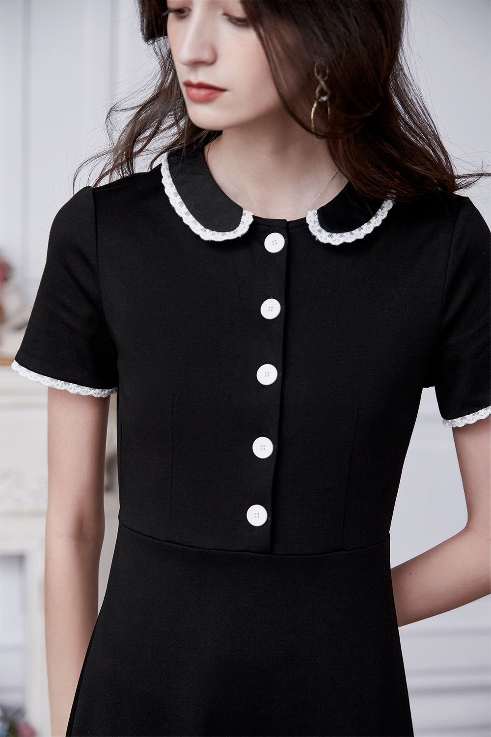 Retro Black Midi Dress with Short Sleeves sold by Zapaka product image thumbnail 3