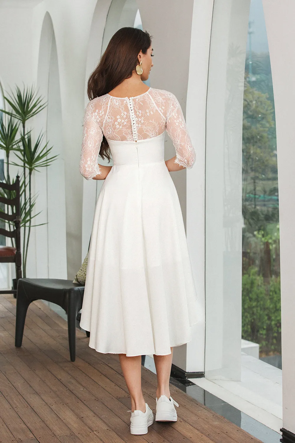 Simple White Lace Sleeves High Low Graduation Dress sold by Zapaka product image thumbnail 2