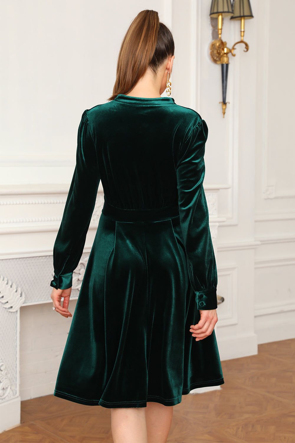 Dark Green Velvet Party Dress With Long Sleeves sold by Zapaka product image thumbnail 2