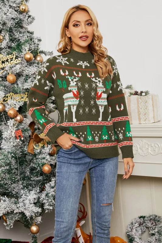 Long Sleeve Fawn Jacquard Christmas Sweater sold by Zapaka
