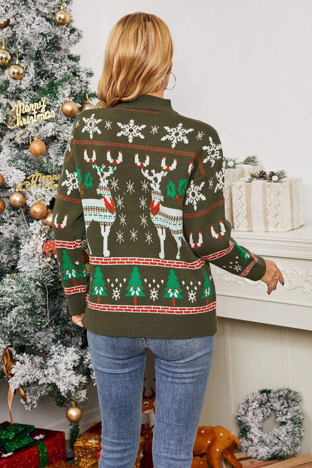 Long Sleeve Fawn Jacquard Christmas Sweater sold by Zapaka product image thumbnail 2