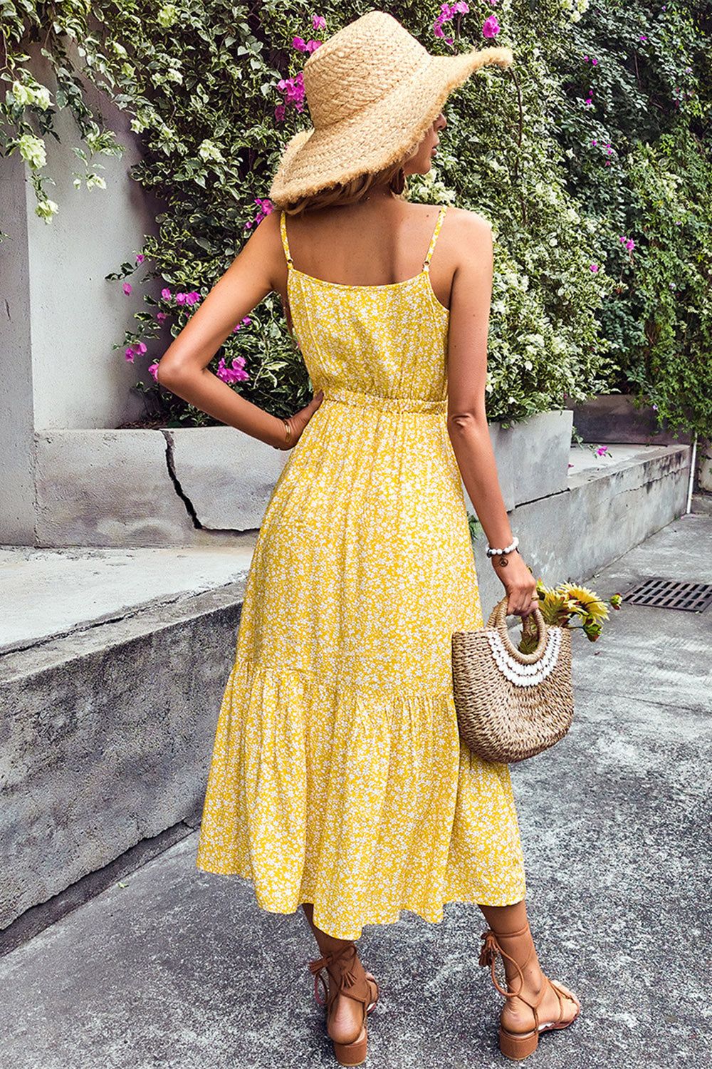 Spaghetti Straps Printed Yellow Summer Dress sold by Zapaka product image thumbnail 2