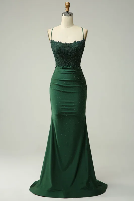 Mermaid Halter Dark Green Long Prom Dress with Appliques Beading sold by Zapaka