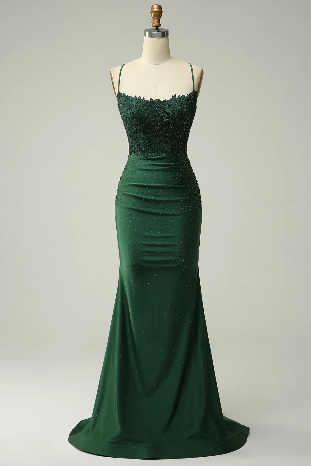 Mermaid Halter Dark Green Long Prom Dress with Appliques Beading sold by Zapaka