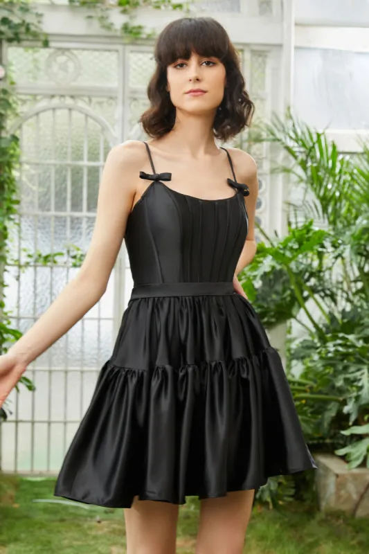 A-Line Spaghetti Straps Black Short Homecoming Dress sold by Zapaka