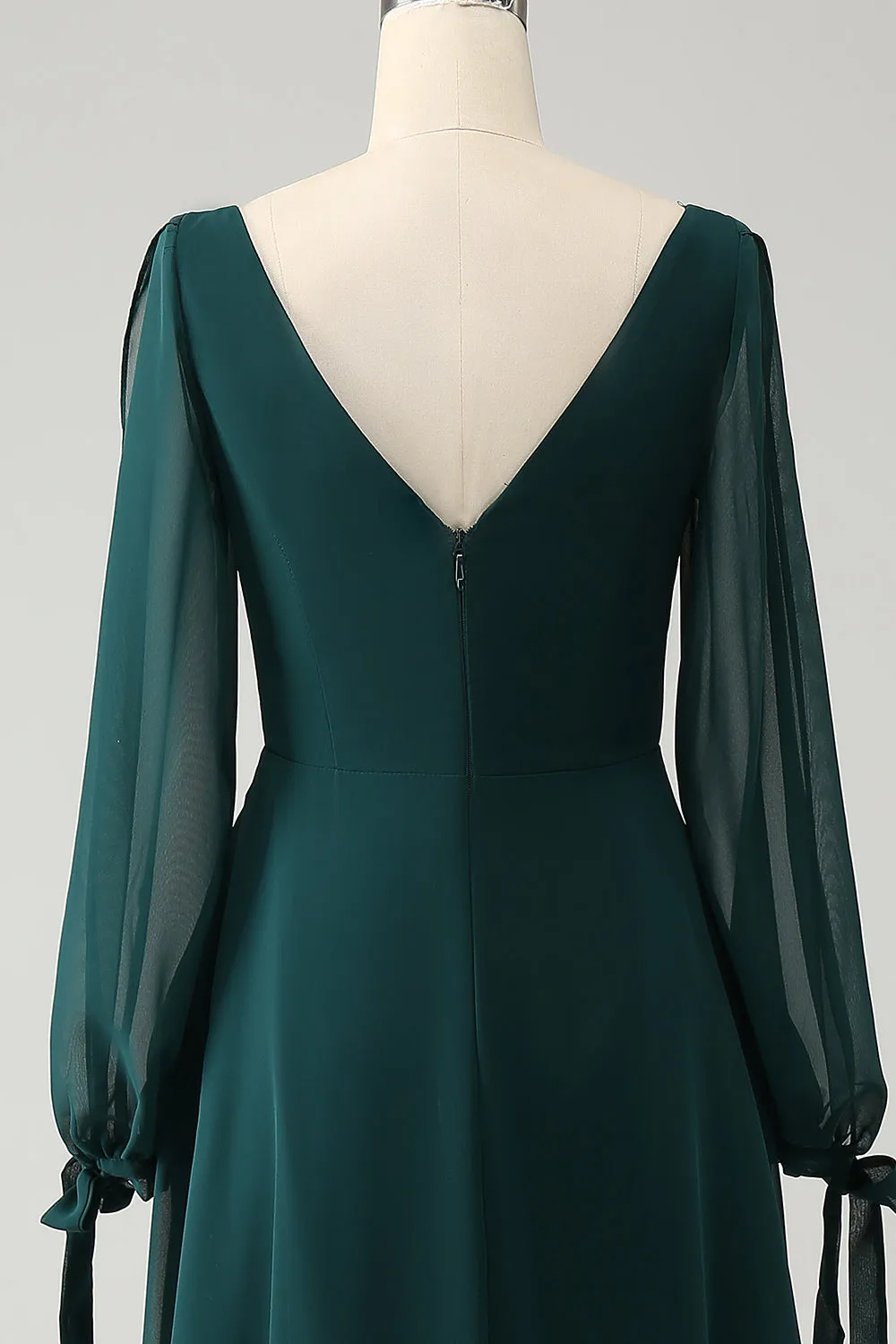 A Line Dark Green Bateau Neck Chiffon Bridesmaid Dress with Slit sold by Zapaka product image thumbnail 5