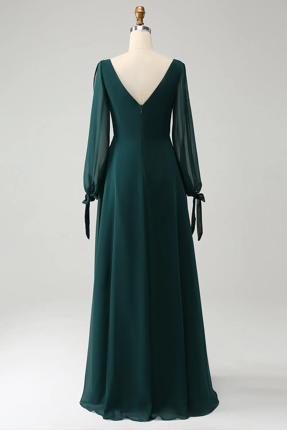A Line Dark Green Bateau Neck Chiffon Bridesmaid Dress with Slit sold by Zapaka product image thumbnail 2