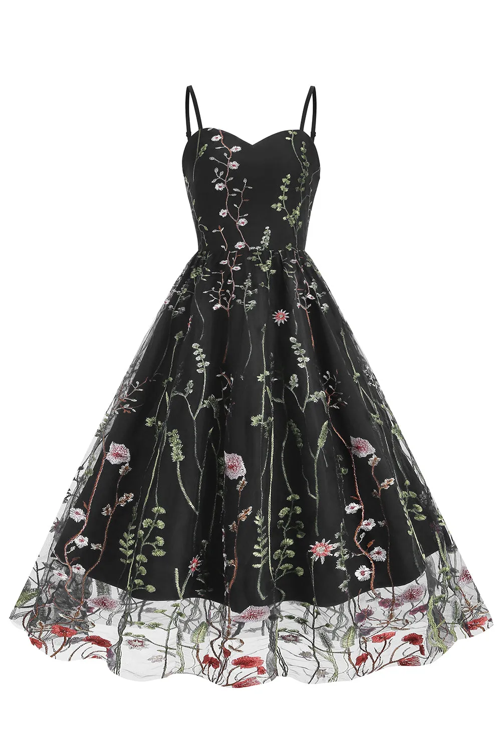 A Line Black 1950s Dress with Embroidery sold by Zapaka