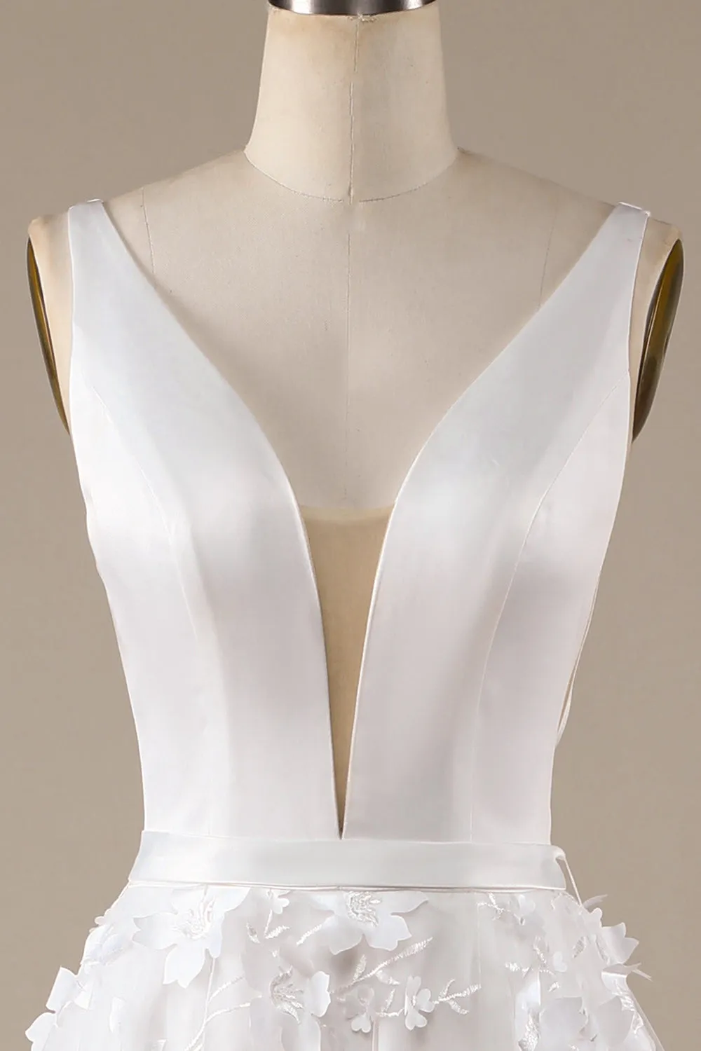 Ivory A-Line V-Neck Wedding Dress with 3D Flowers sold by Zapaka product image thumbnail 4