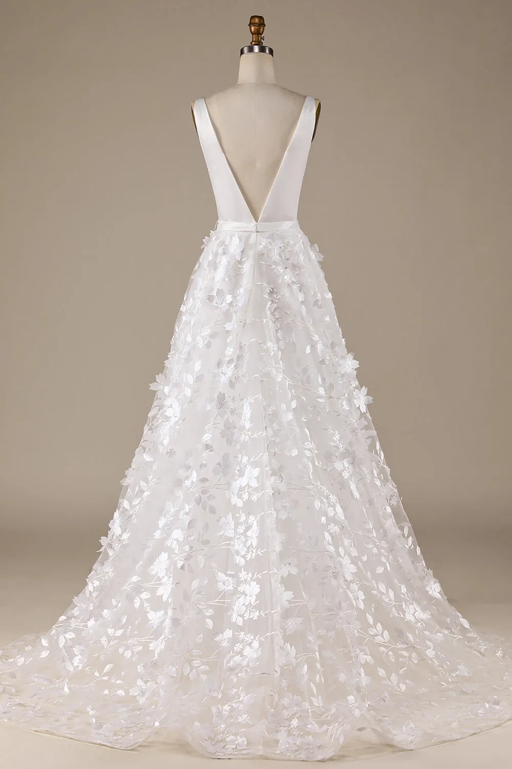 Ivory A-Line V-Neck Wedding Dress with 3D Flowers sold by Zapaka product image thumbnail 2