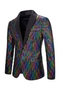 Sparkly Multi Color Sequins Shawl Lapel Men's Prom Blazer sold by Zapaka