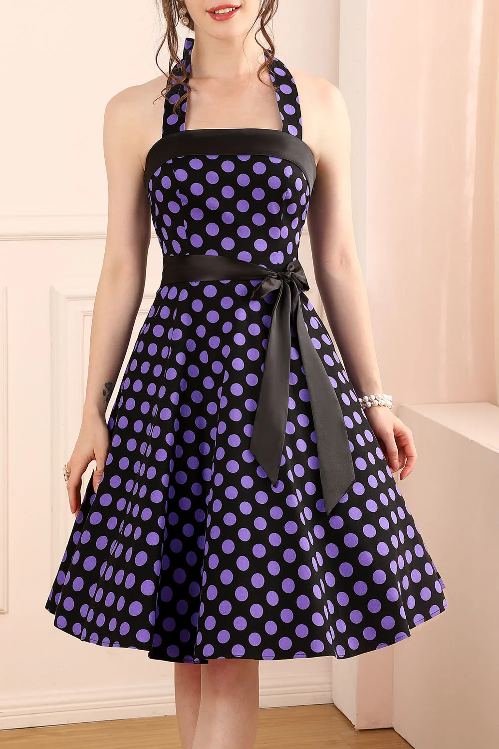 Halter Purple Dots Dress sold by Zapaka