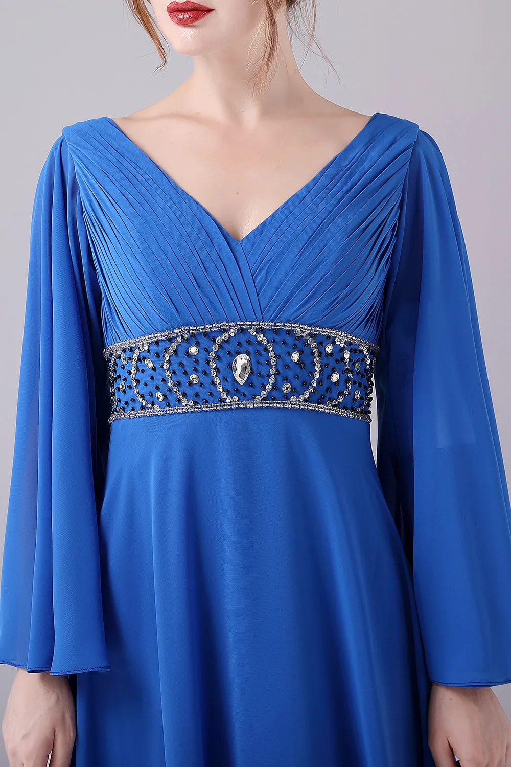 Royal Blue A-Line V-Neck Pleated Floor-Length Mother Of the Bride Dress With Beading sold by Zapaka product image thumbnail 4
