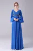 Royal Blue A-Line V-Neck Pleated Floor-Length Mother Of the Bride Dress With Beading sold by Zapaka