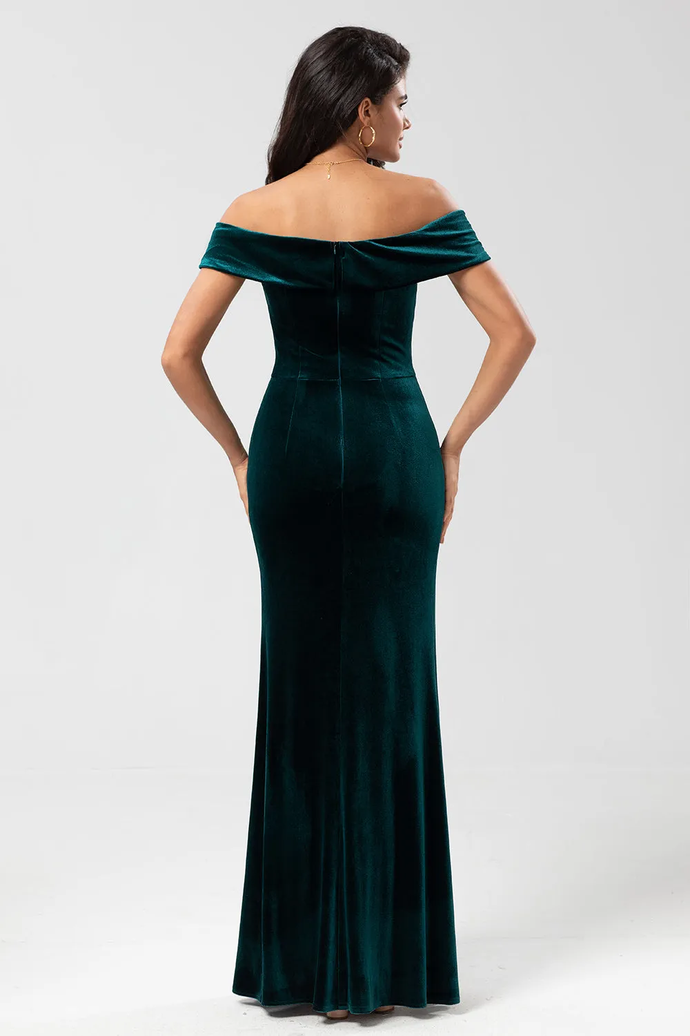 Epitome of Romance Mermaid Off the Shoulder Peacock Green Velvet Bridesmaid Dress sold by Zapaka product image thumbnail 2
