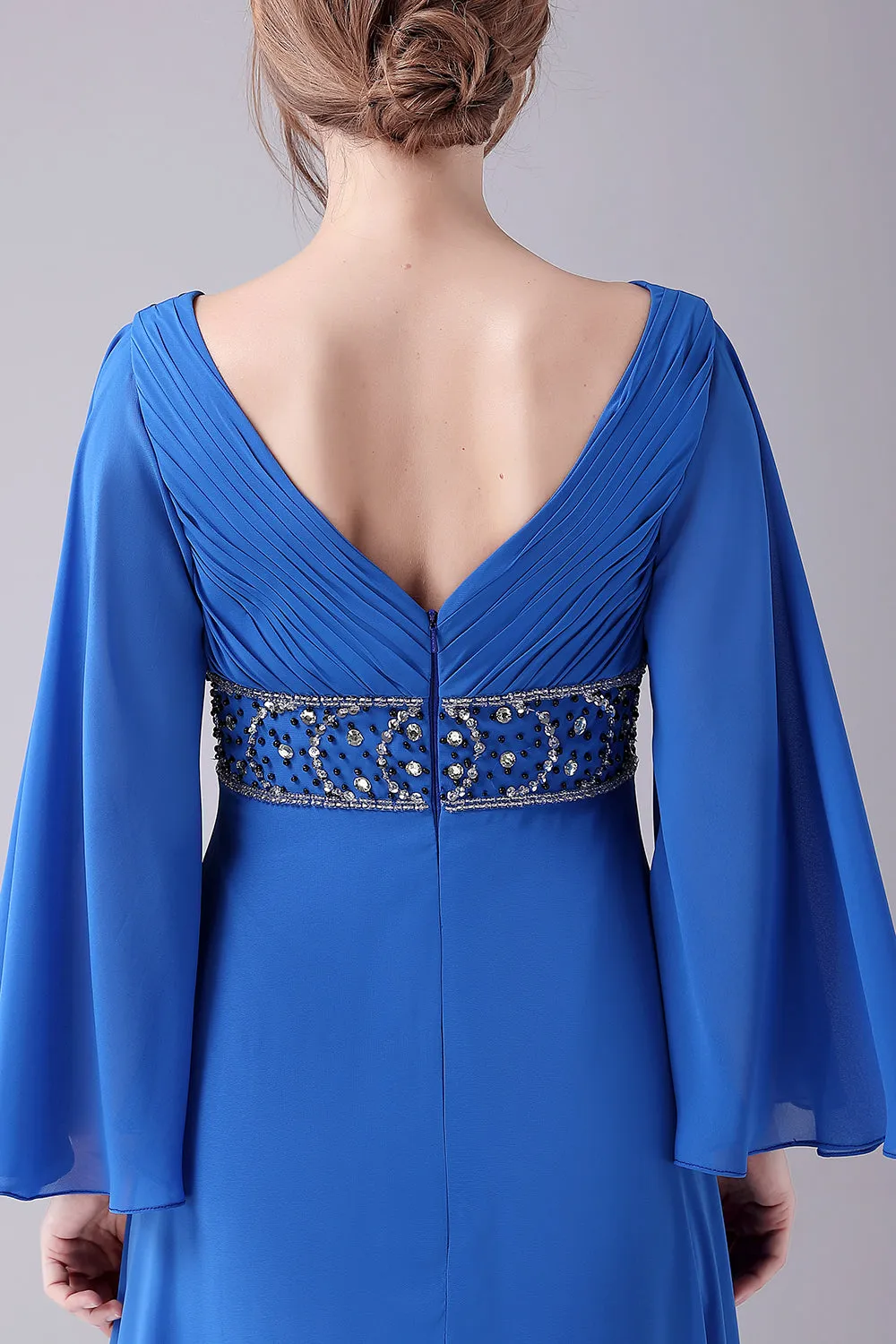 Royal Blue A-Line V-Neck Pleated Floor-Length Mother Of the Bride Dress With Beading sold by Zapaka product image thumbnail 5