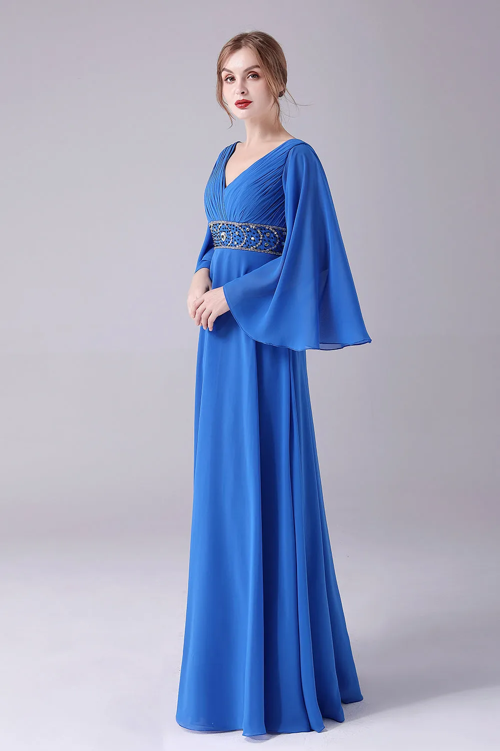 Royal Blue A-Line V-Neck Pleated Floor-Length Mother Of the Bride Dress With Beading sold by Zapaka product image thumbnail 3