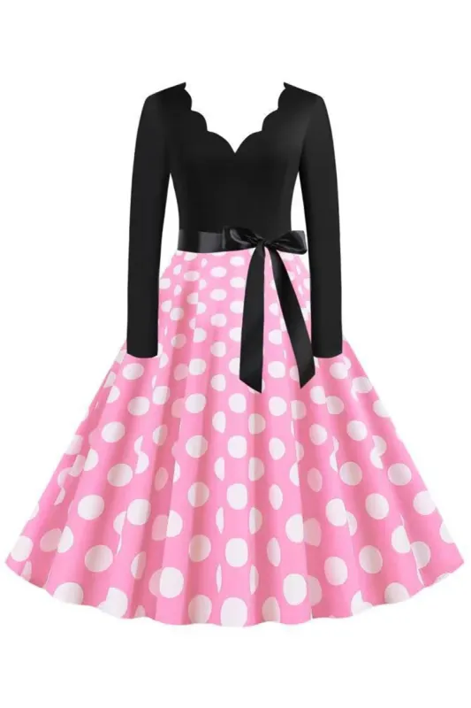 Polka Dots Pink Long Sleeves 1950s Dress sold by Zapaka