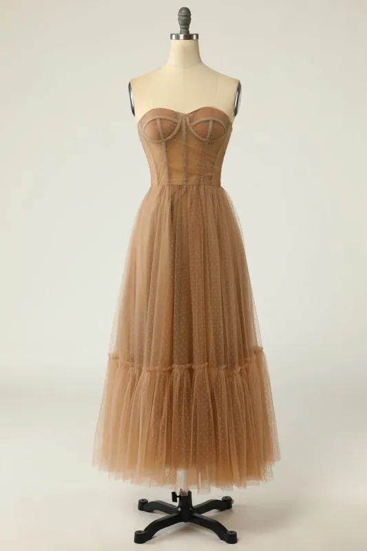 Khaki Polka Dots Corset Prom Dress made by Zapaka