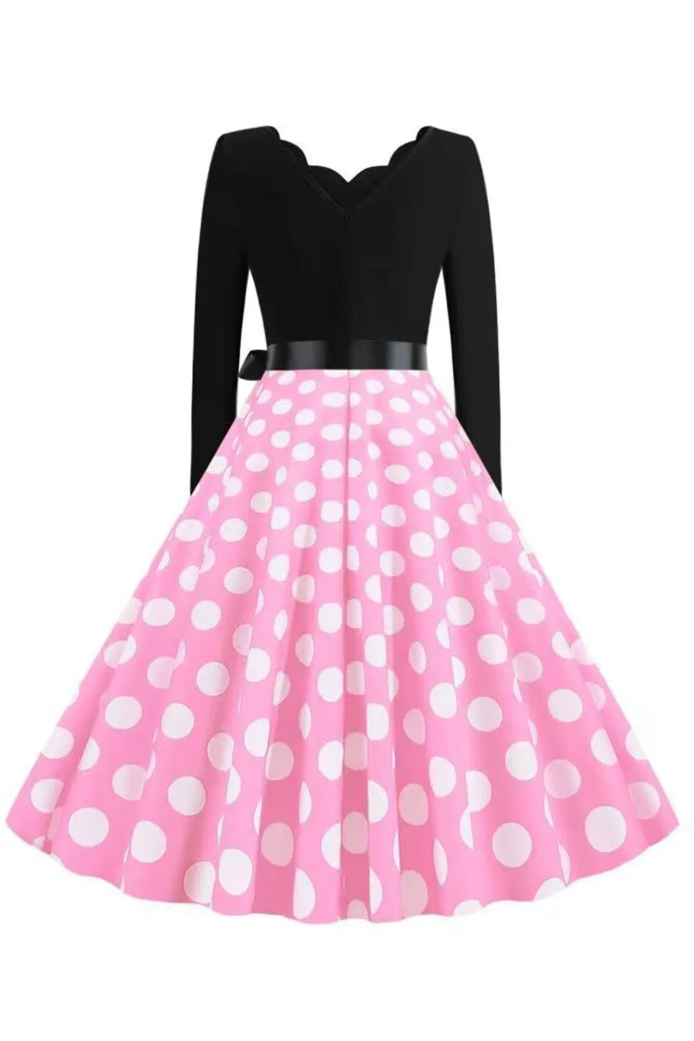 Polka Dots Pink Long Sleeves 1950s Dress sold by Zapaka product image thumbnail 2