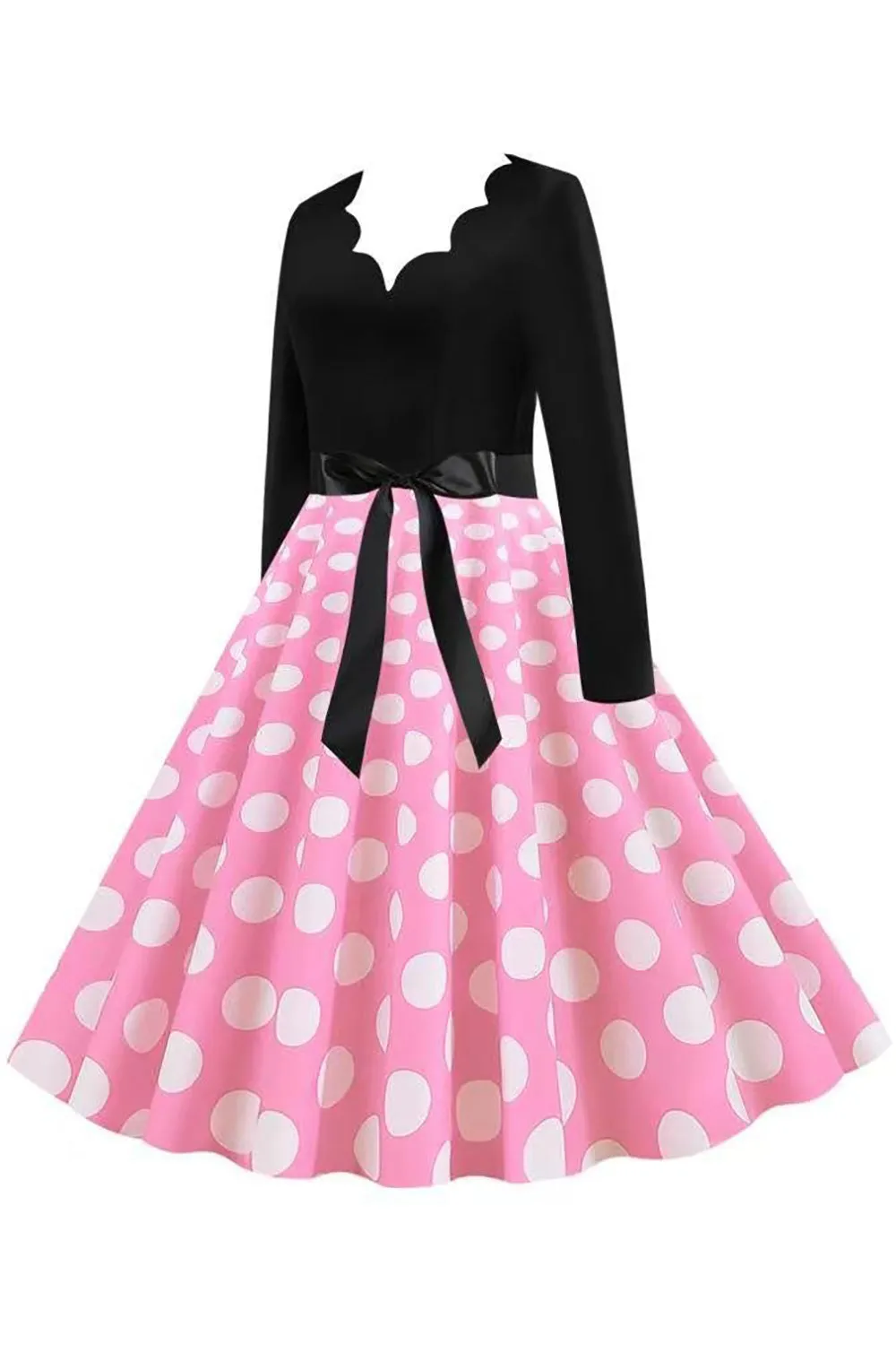 Polka Dots Pink Long Sleeves 1950s Dress sold by Zapaka product image thumbnail 3
