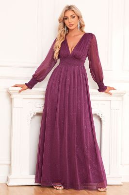 Long Sleeves Grape A Line Mother of the Bride Dress sold by Zapaka