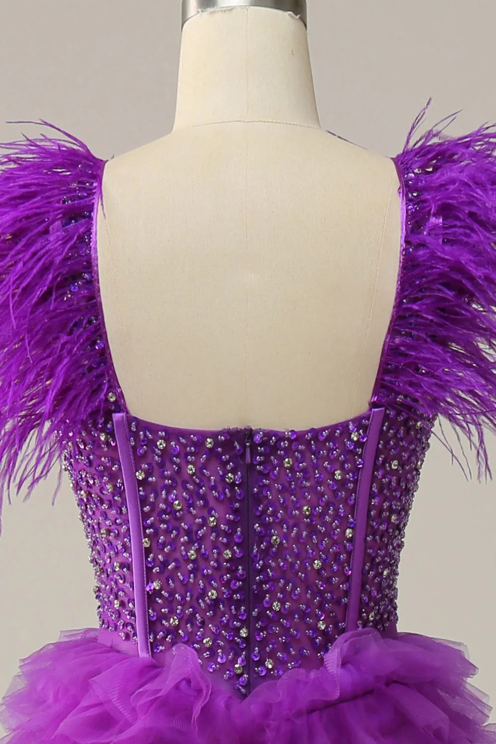 A Line Sweetheart Purple Long Prom Dress with Beading Feathers sold by Zapaka product image thumbnail 5